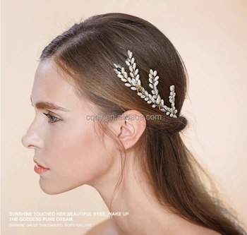 Real Sample Golden Hair Sticks Clip Pearl Flower Wedding Hair Pins