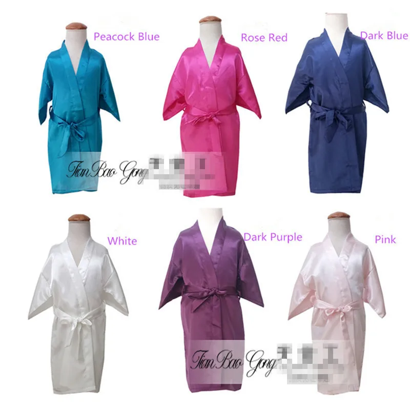 

8Colors 2-10years Kids Satin Rayon Solid Kimono Robe Bathrobe Children Nightgown For Spa Party Wedding Birthday K0019