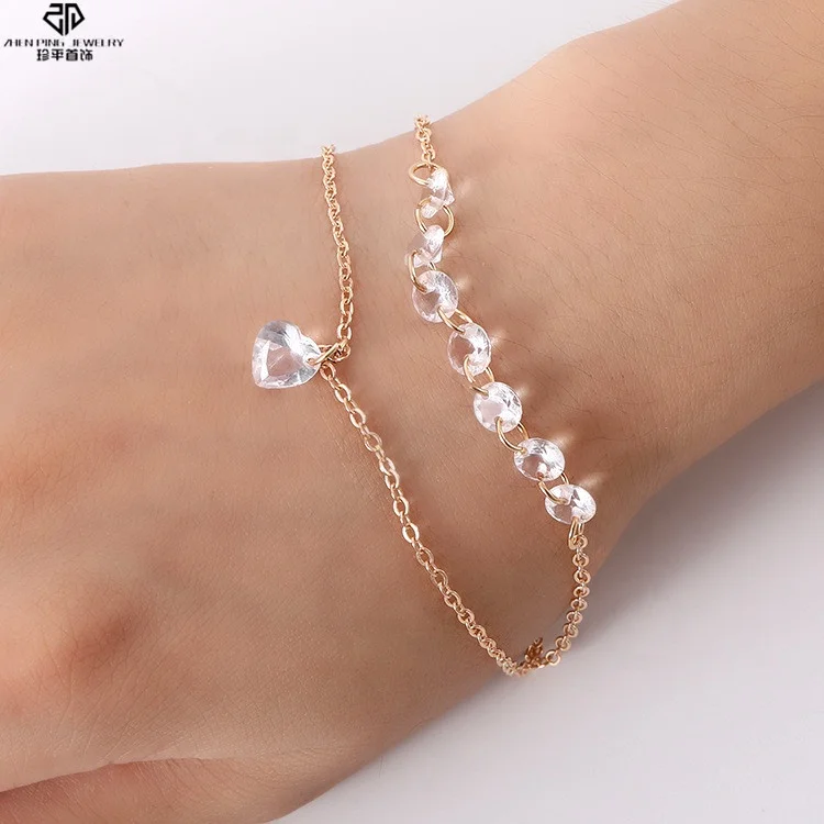 

Top quality dainty elegant stainless steel fine O chain multi layer bracelet gold zircon bracelet for women