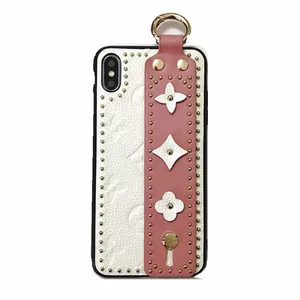Real Leather iPhone Max XR X Case Wrist Strap & Stand