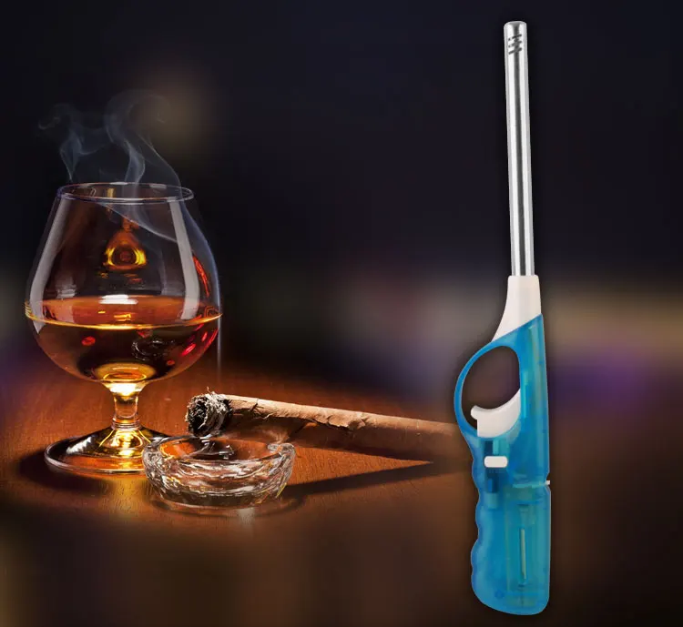 透明颜色批发多彩灵活防风打火机长苗条气体厨房迷你烧烤打火机