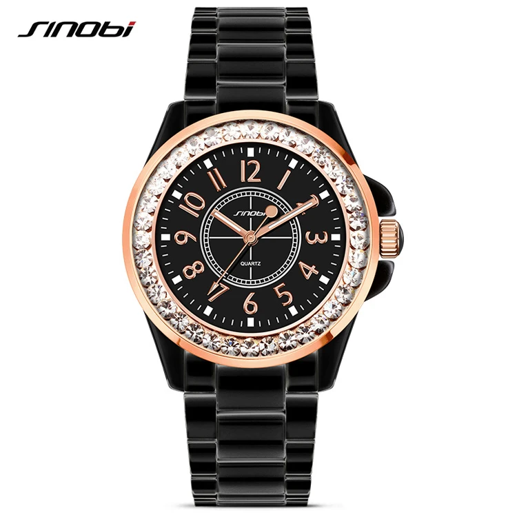 

9390 L SINOBI luxury Dress Brand Fashion Watch Ladies Gold Diamond relogio feminino Dress Clock 2019 New