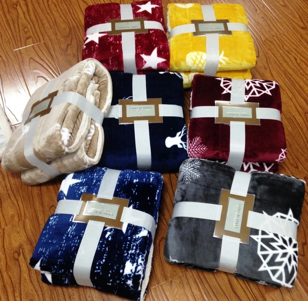 Home Textile Printed Solid Jacquard Knit Sherpa Throw Bed Coral Fleece