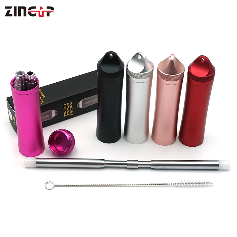 

Portable Reusable Straw with Carry Case Cleaning Brush Stainless Steel Extendable Straws, Black/red/silver/rose gold