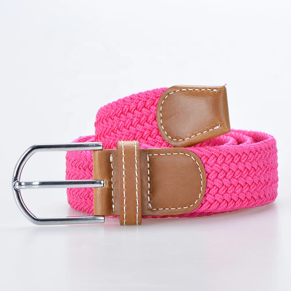 
fashion custom Rose red elastic braided stretch woven belts with alloy buckle  (62474635551)