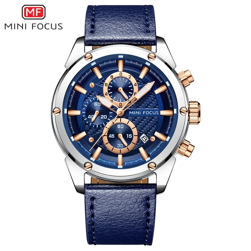 

MINI FOCUS MF0161G Men's Fashion&Casual Watch Leather Band Business Watch Luminous Hand Auto Date