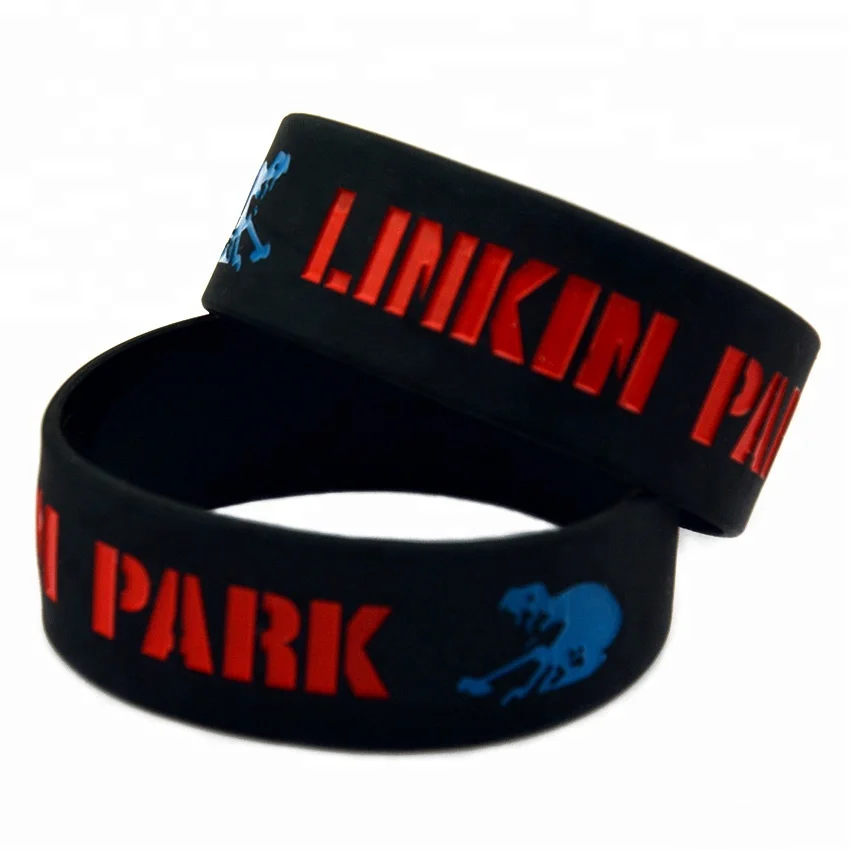 

25PCS/Lot 1 Inch Wide Band Bracelet Linkin Park Silicone Wristband for Music Fans, Black