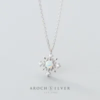 

Korea Hot Style Pure 925 Sterling Silver Delicate Fashion Opal Snowflake Rose Gold Pendant Necklace Jewelry for Women