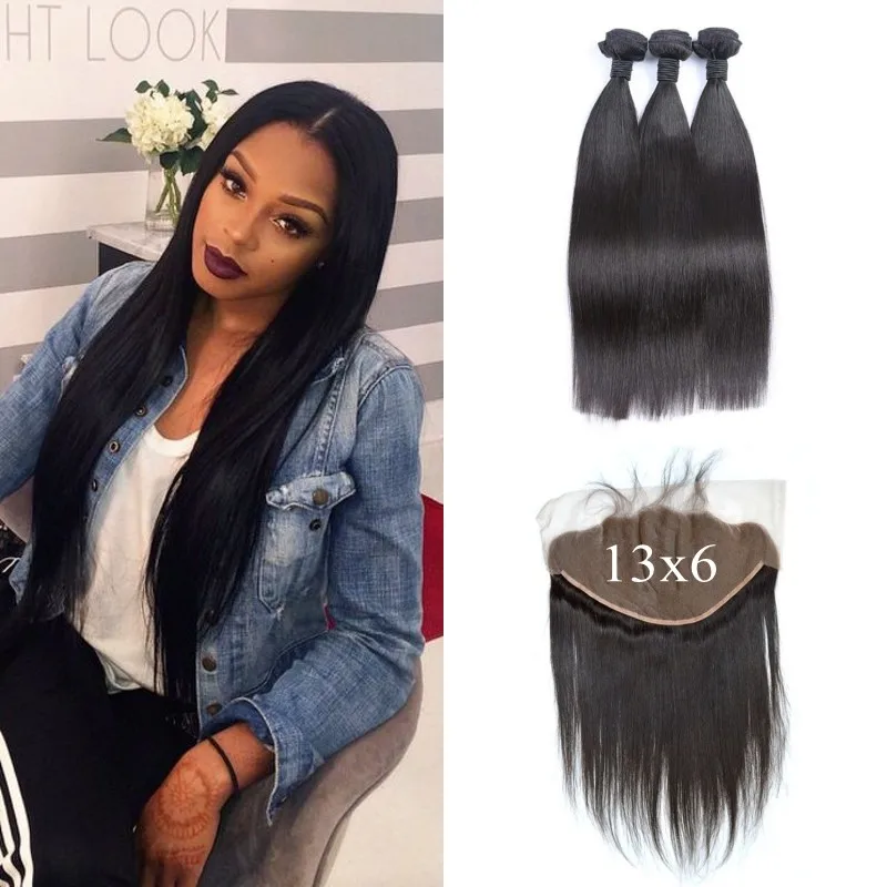 

Peruvian Virgin Straight Hair 13x6 Full Lace Frontal Closure With Hair Weaves Bundles No Shedding, Natural #1b 2 4 6 613 blonde ombre jet black remy with baby hair bangs