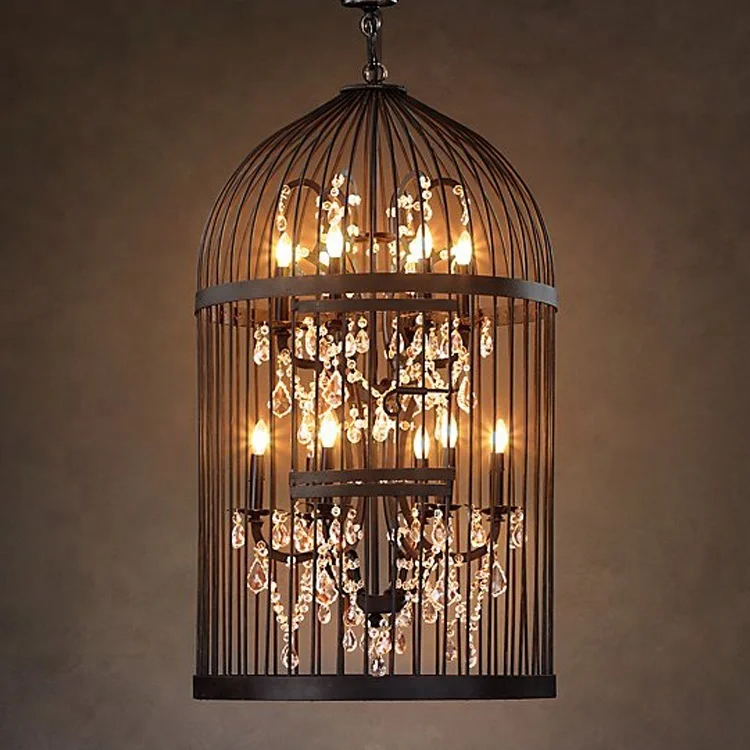 

Birdcage Chandelier Cristal Light Led Fixture Hotel Chandelier Crystal Lighting China Lighting Vintage Chandelier CZ2510/12A, Matt black & rustic