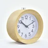 Small round analog snooze night light table alarm wooden desk table clock