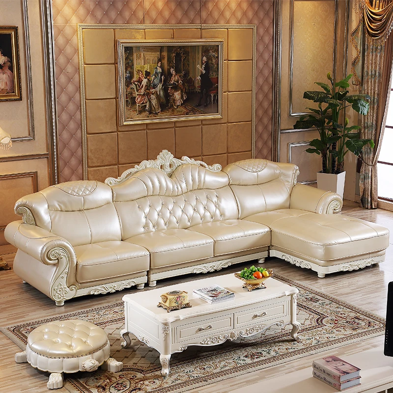 PU Leather or genuine leather sofas European classical american luxury furniture Livingroom sofa set for hotel, home used