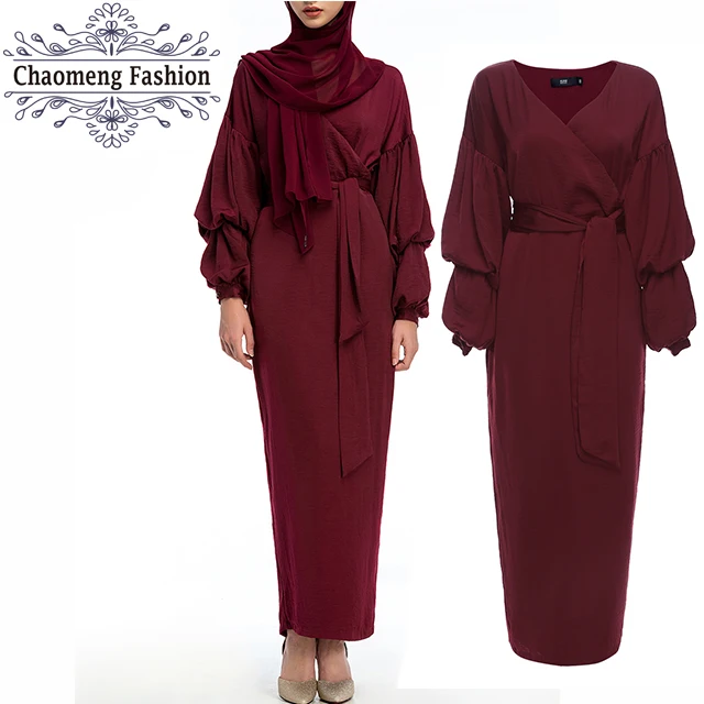 

CM75# Bubble sleeves baju jubah muslimah clothing modest fashion for women abaya muslim dresses, Black;wine;grey;beige/customized