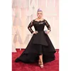 Modest Black High Low Women Celebrity Dress Long Sleeves Lace Scallop Plus Size Evening Formal Prom Gowns Oscar
