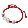 Chinese religious style sterling silver bead cotton string bracelet for women men black red lucky bracelet for couples