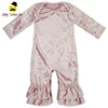 2LLY-263 2017 Autumn Winter Newborn Infant Baby Girl Long Sleeve Solid Pink Velvet Clothes Jumpsuit Rompers Playsuit With Ruffle