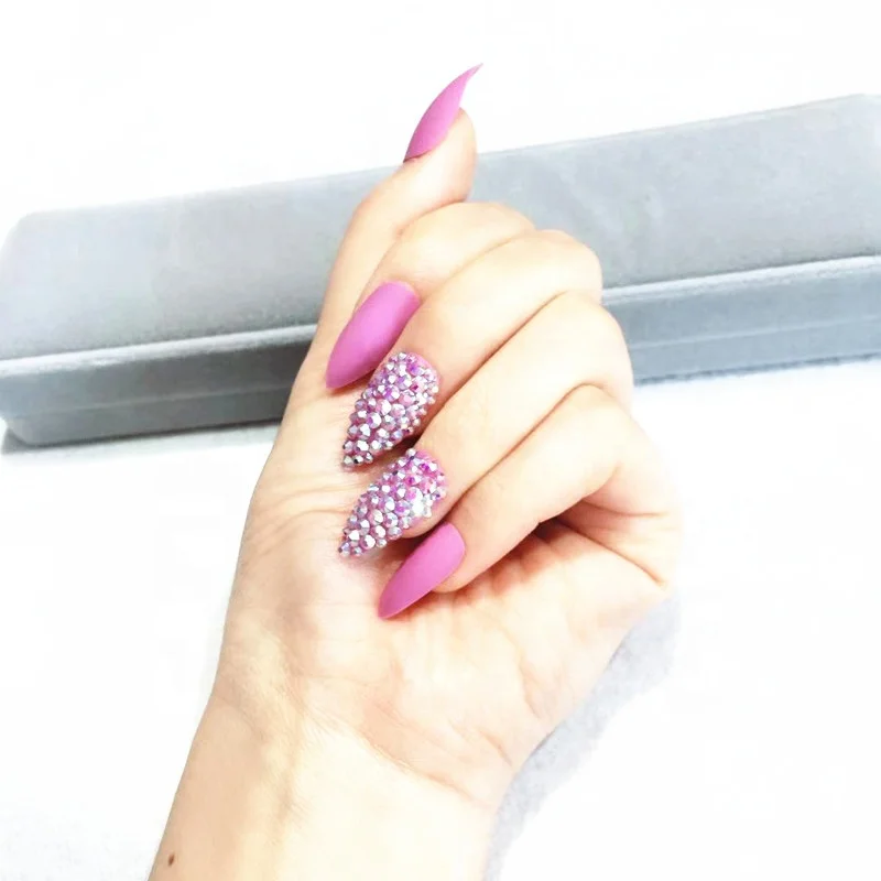 

long crazy pre glued false press on nails with jewel/rhinestone nail tips false nails stiletto salon professional products