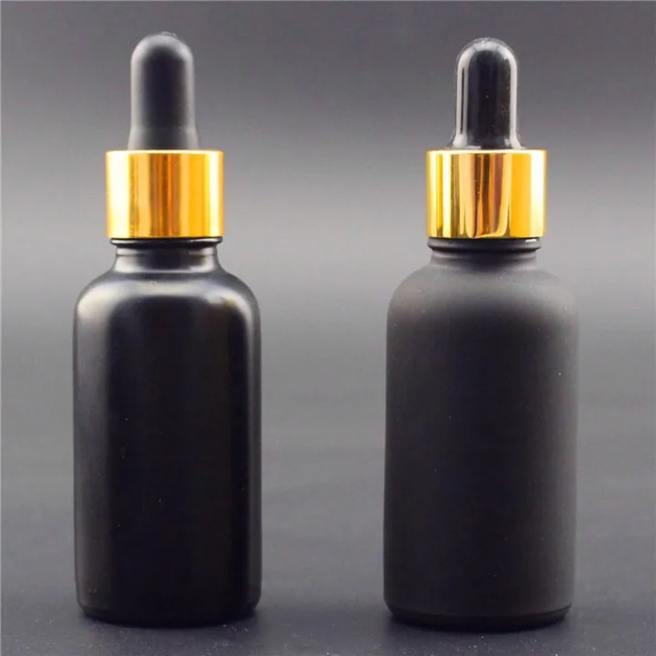 Matte Black 30ml 50ml Cylinder Body Oil Massage Oil Bottle With Gold ...