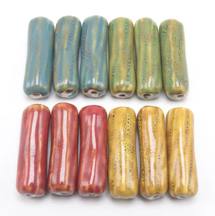

CC1841 Fashion Long Ceramic Cylinder Beads,Large Porcelain Column Focal Beads for Prayer Necklace Making