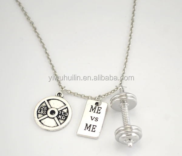 

Round Disc 11.3KG Me Vs Me Silver Plated Crossfit Bodybuilding Dumbbell Barbell Necklace