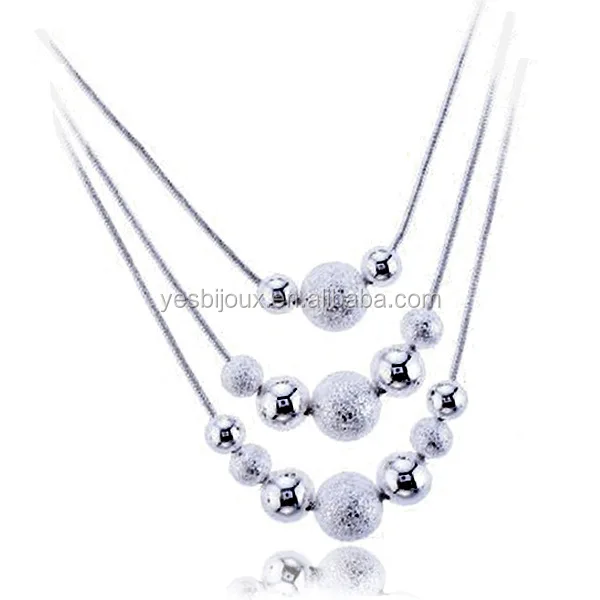 

multilayer silver necklace silver bead strand necklace jewelry