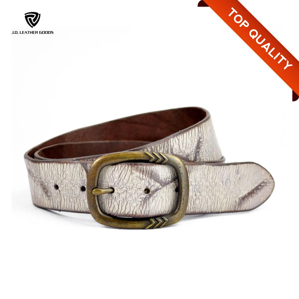 Casual Crack Used Leather Belt Custom White Leather Cowhide