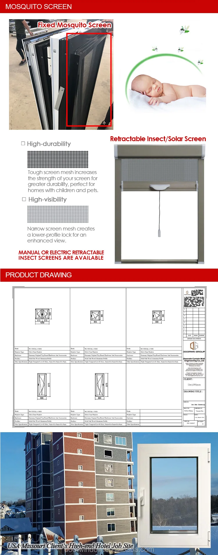 burglar proof Tilt up and turn aluminum casement window