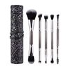 Hot Sale Double Head Cosmetic Makeup Brush Set with Foundation Eye Shadow Brush Glitter PU Bag Diamond Handle