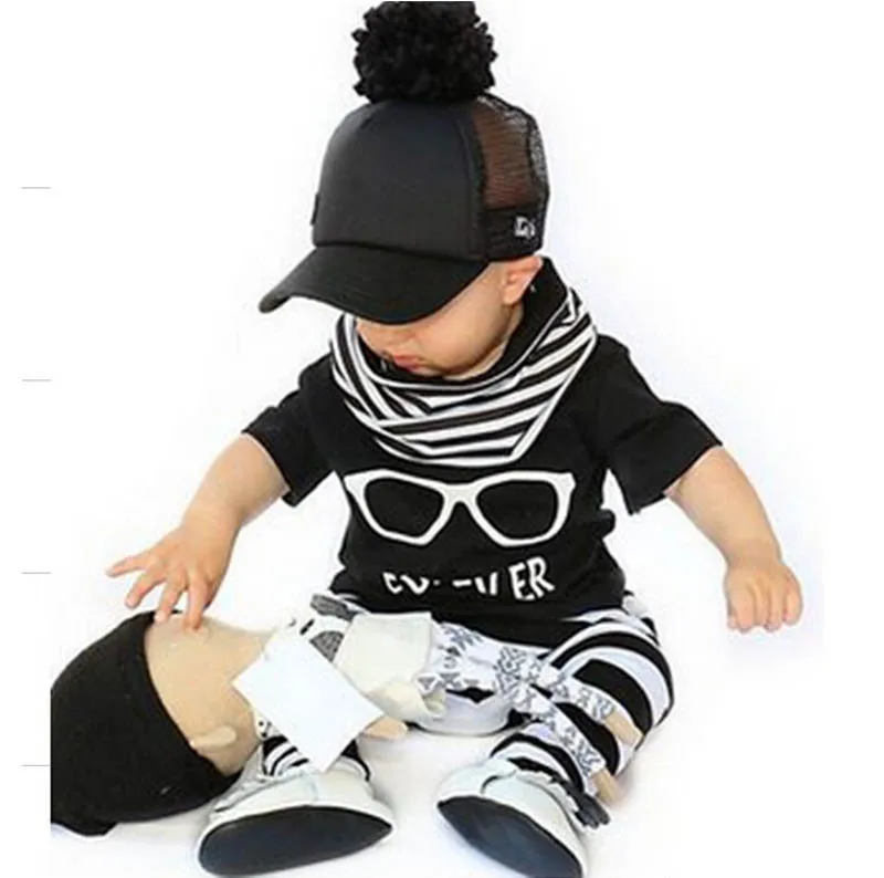 

2016 Newest Design For Baby Boy Short Sleeve Round Neck Cotton Clothes Set With Glasses Pattern, As picture;or your request pms color