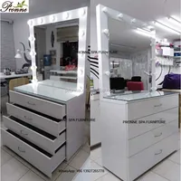 

professional white gloss portable makeup station with lights