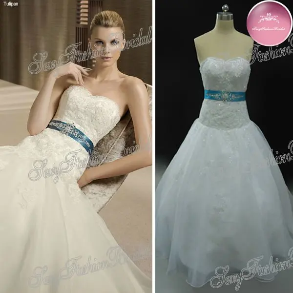 Wedding Dress With Blue Accent Weddings Dresses
