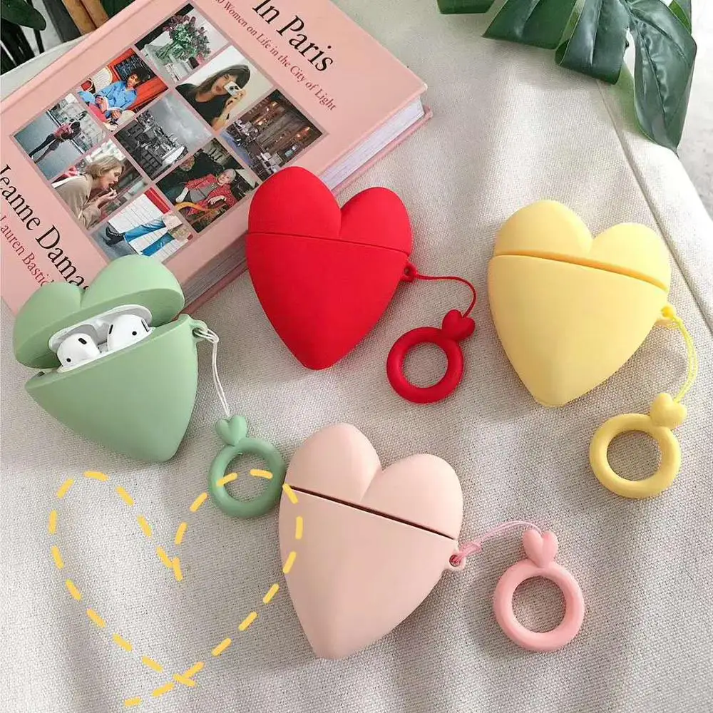 

Silicone case For Air-Pods case cute Love heart Protective Cover For Apple Air pods Headphone Finger Ring Strap, N/a