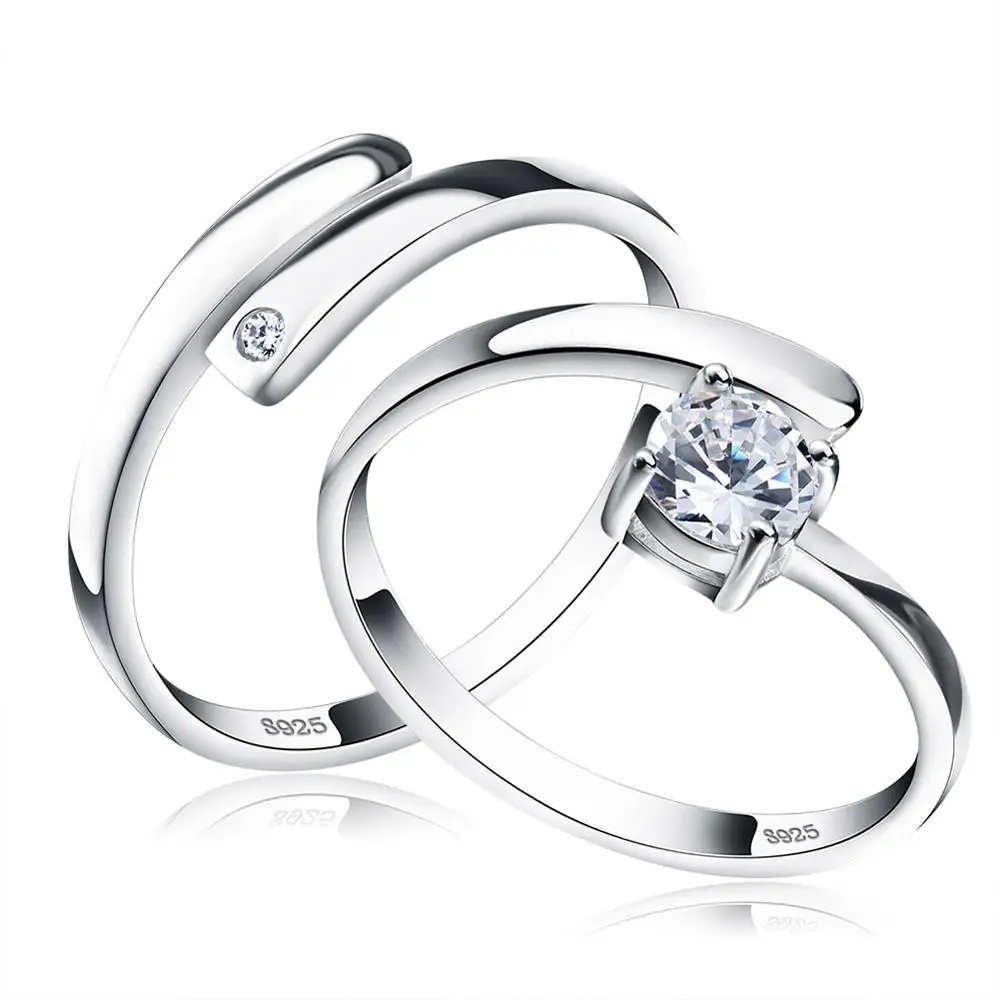 

RISR22 925 Silver Ring with CZ Fine wedding Jewelry for Couple Women Men Resizable Real 925 Sterling Silver Jewelry