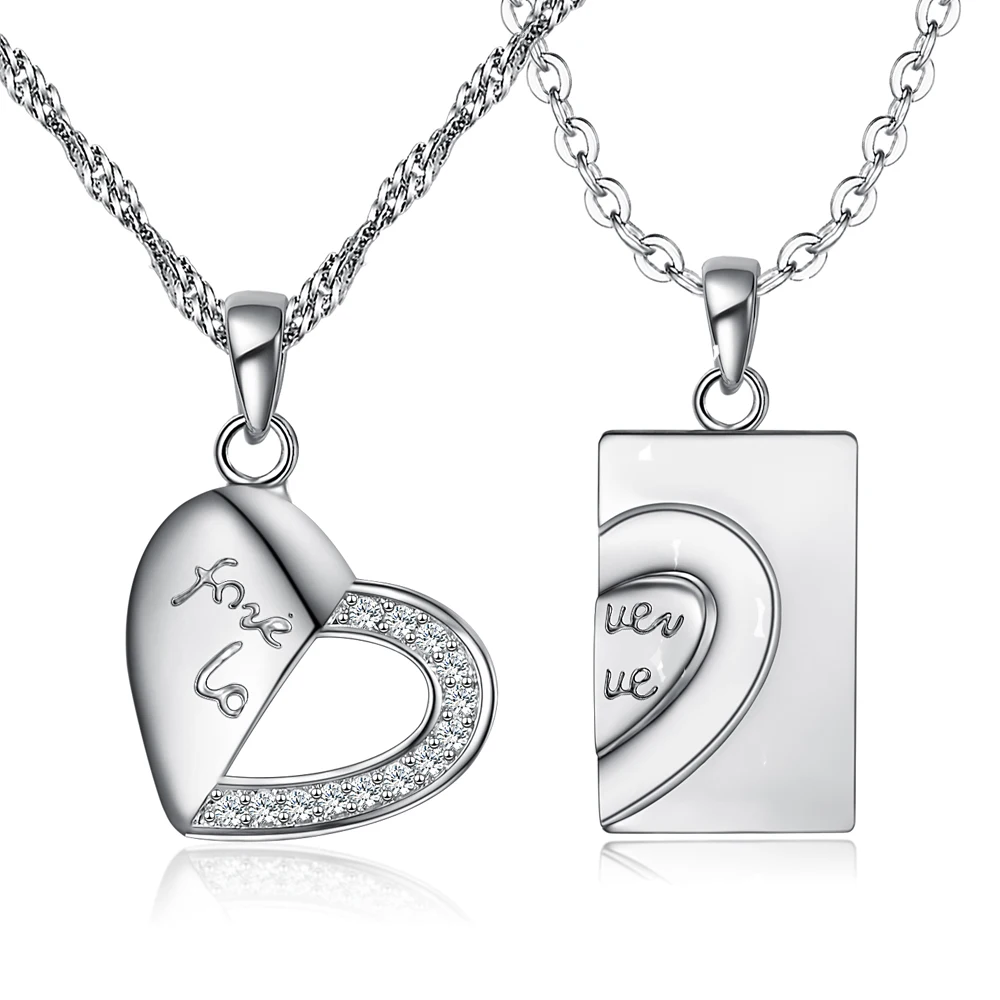 

Fashion Forever love Heart-shaped puzzle couple necklace silver heart necklace, N/a