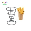 French Fry Food Display Stand Holder Metal Wire Fry Pan Stand With Ketchup Cups Set Sauce Serving Fries Cone Basket Stand