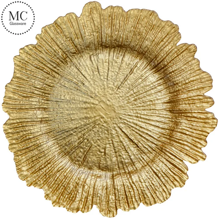 

Wholesale wedding reef glass gold charger plates, Rose gold, gold, silver