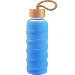 Image of Customised Spiral Silicone Sleeve Clear High Borosilicate Glass Airtight Drink Bottles