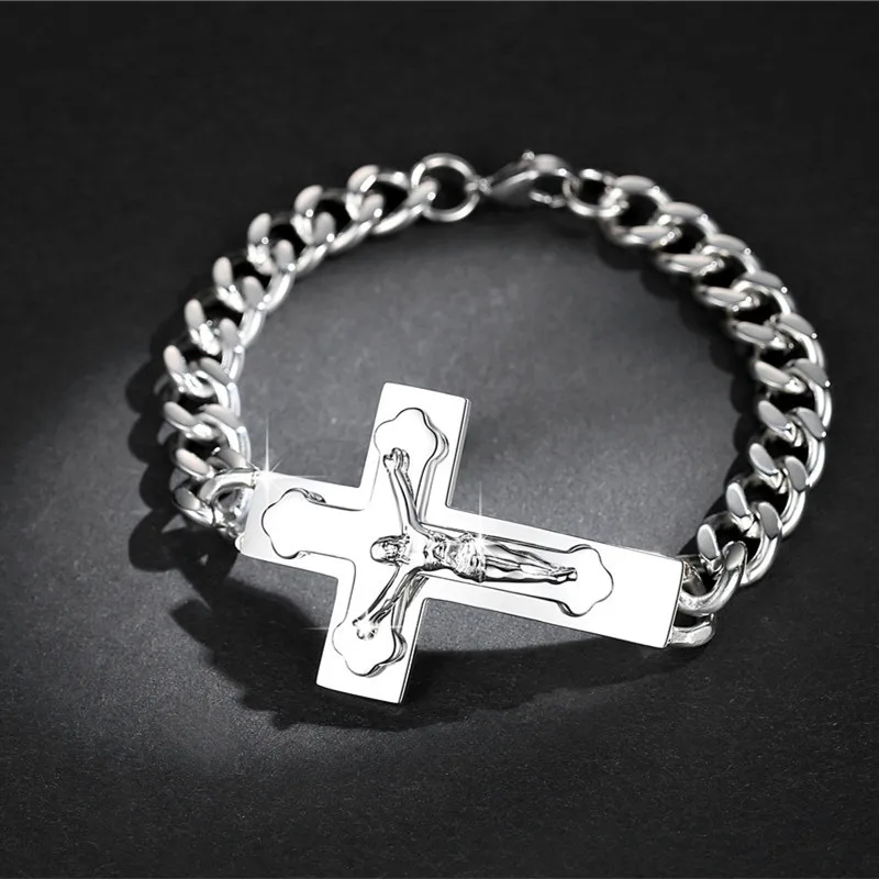 

Fashion new men's and women's silver Jesus cross stainless steel bracelet jewelry gift jewelry accessories