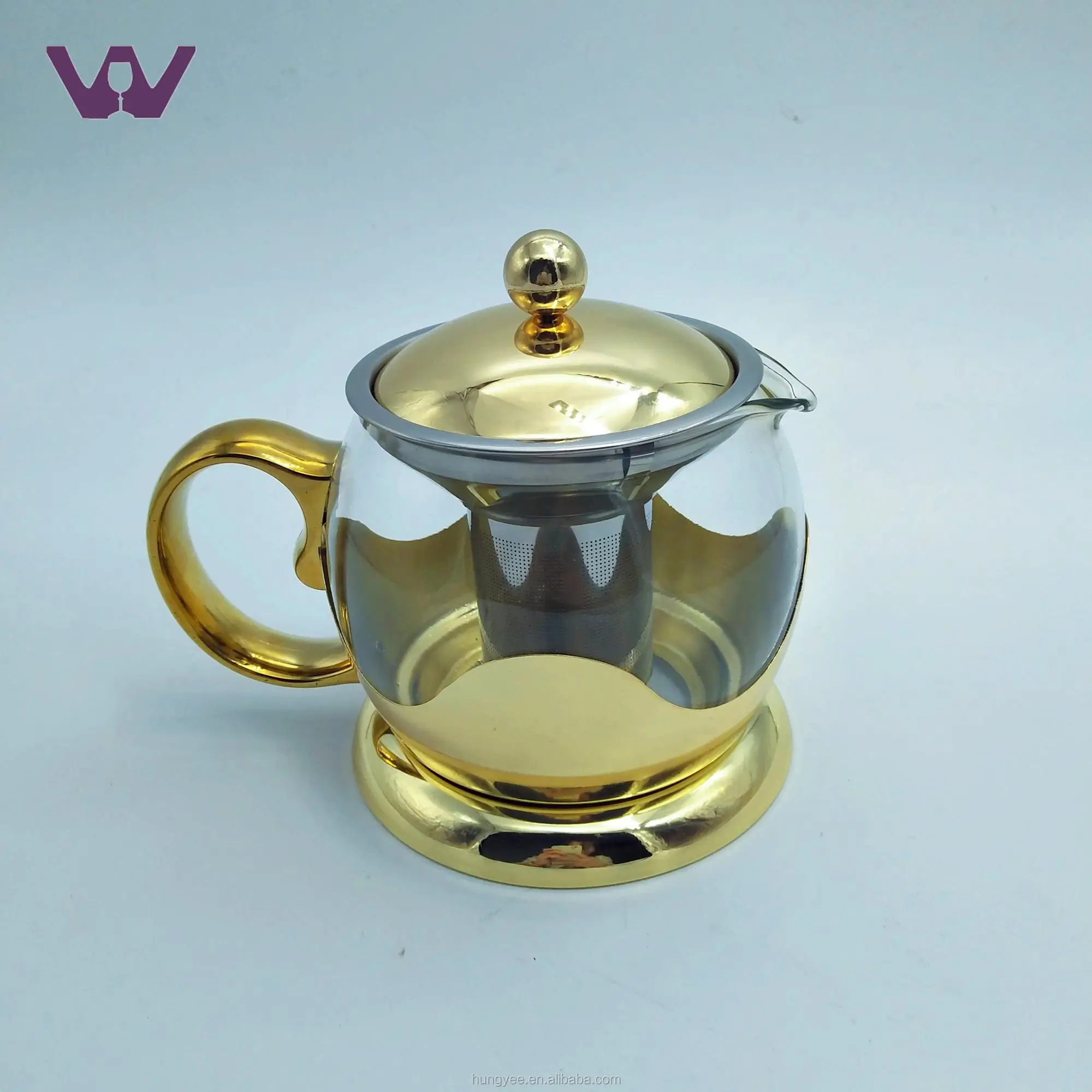 750ml Stainless Steel Handle Glass Tea Pot With Stainless Steel Tea