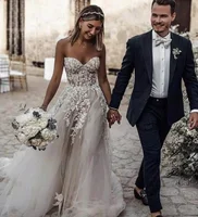 

Simple Romantic Flower Bridal Gown Lace Boho Wedding Dress