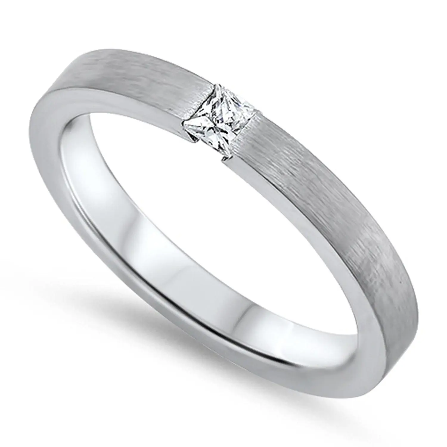 CloseoutWarehouse Tri Princess Center Rainbow Simulated Topaz Cubic Zirconia Ring Sterling Silver 925
