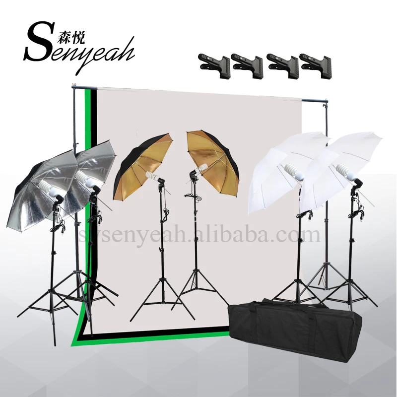 Photo studio Reflective Umbrella kit with Portable backdrop stand and carrying bag