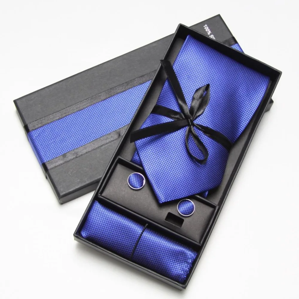 

Cufflinks Hanky Necktie Set (Dark Blue, Red, Light Blue, Pink) with 100% Silk Label