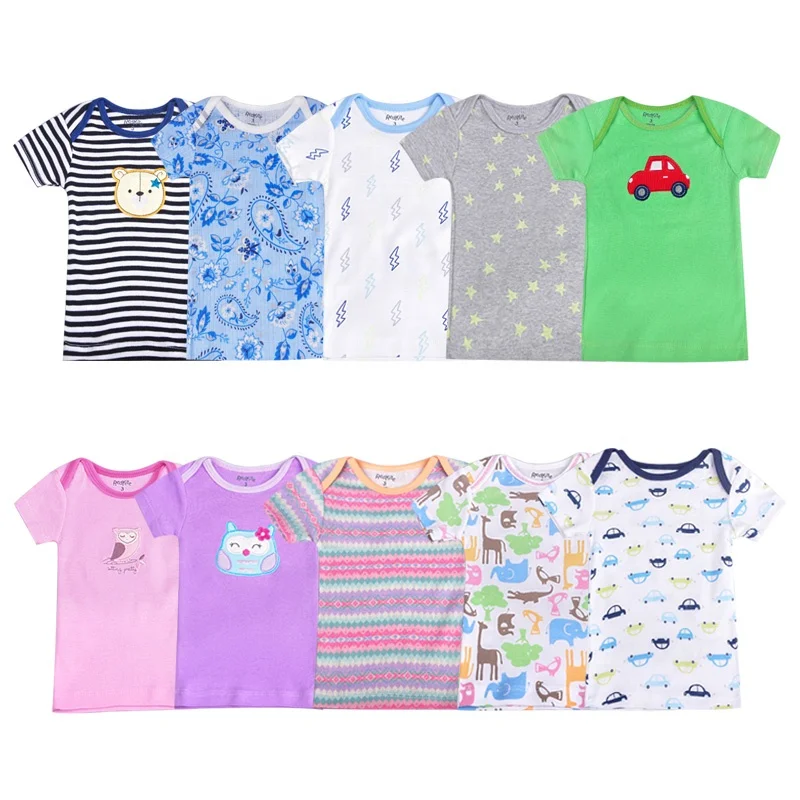 

5 Pieces Pack Random Design More Soft 100% Cotton Short Sleeve Baby T Shirt, As picture shown