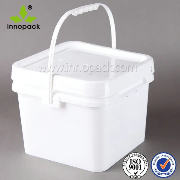 White Rectangular Plastic Bucket With Lid And Plastic Handle For Food