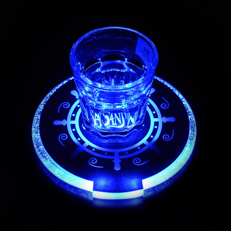 

cheap sale acrylic blue color plastic brand logo print led light coaster for night club, Customized colors