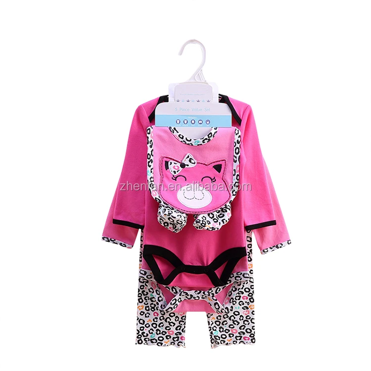 5 In 1 High Quality Organic Cotton Embroidered Baby Clothing Set Long