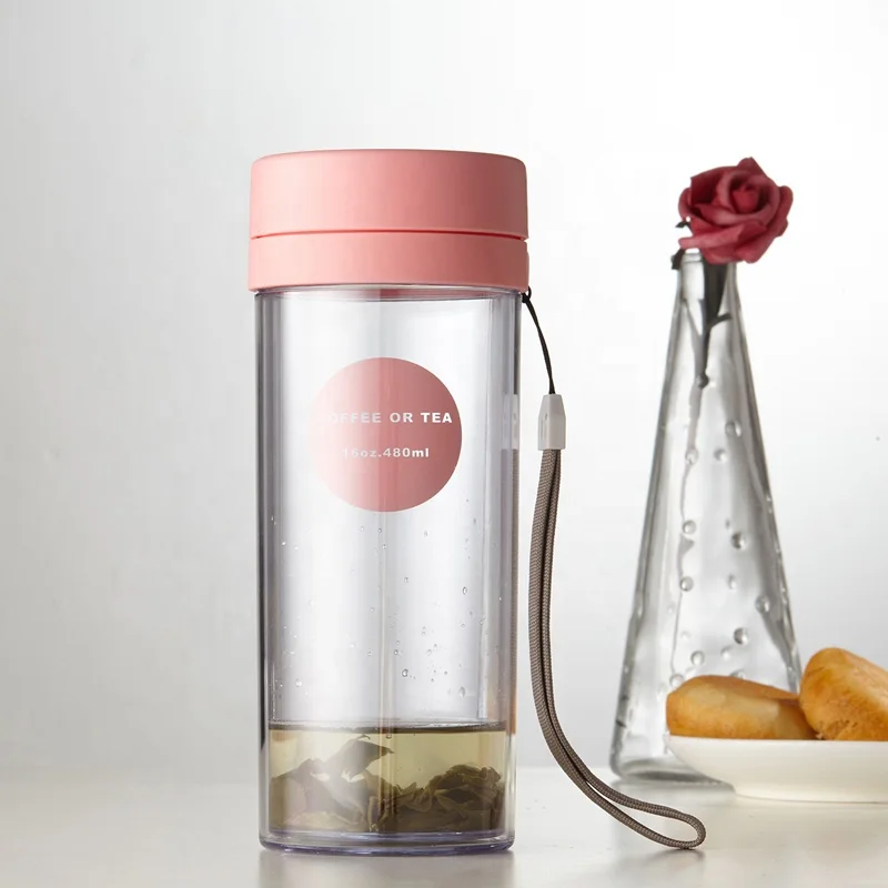 Ronya 480ml / 360ml plastic portable travel tea infuser bottle with rope handle