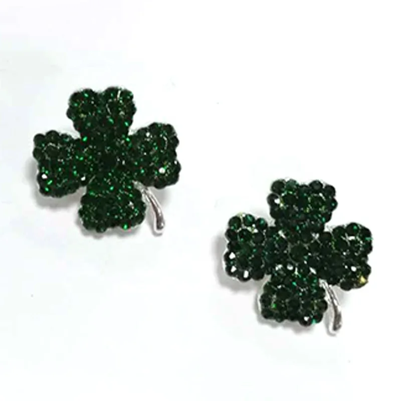 

High quality Crystal Shining Green Lucky Clover Leaf Rhinestone Metal Glass Button