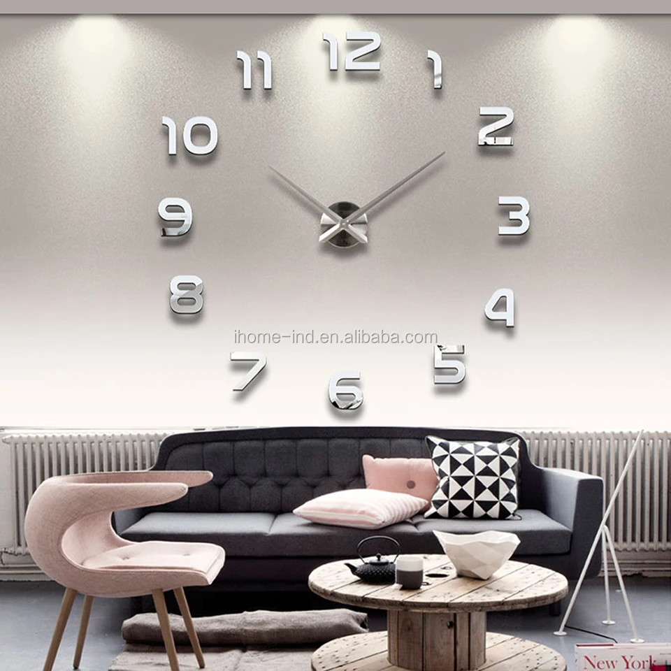 Modern Design 3D DIY Wall Clock Acrylic Mirror Stickers Decorative Clock Wall